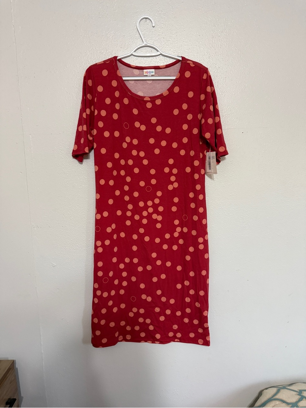 NWT LuLaRoe Julia Red Pink Polka Dot Sheath Dress XL ❤️